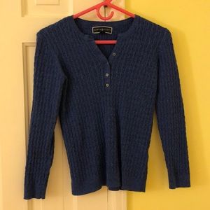 Blue Karen Scott cable knit sweater with buttons